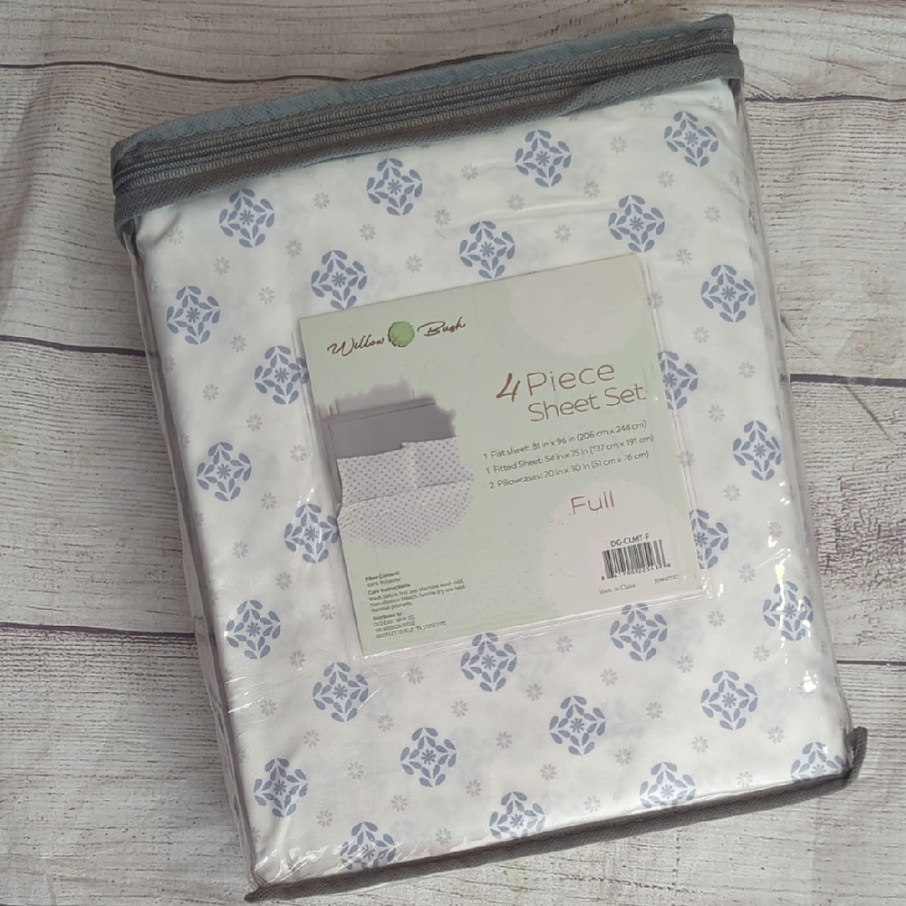 White Birch Full Sheet Set - Blue and White